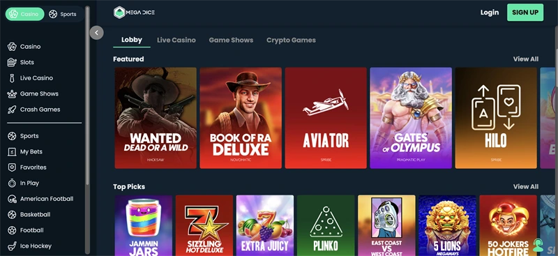 mega dice crypto casino app