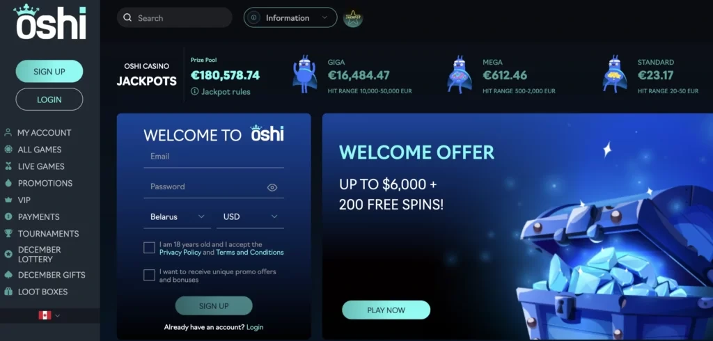 oshi crypto casino app
